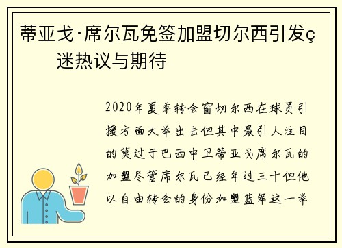 蒂亚戈·席尔瓦免签加盟切尔西引发球迷热议与期待 蒂亚戈·席尔瓦免签加盟切尔西引发球迷热议与期待